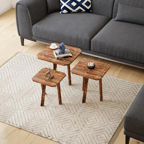[en.casa] Beistelltisch-Set Dunkelbraun, 3-teilig - Couchtische - Elegantes 3-tlg. Beistelltisch-Set aus Kiefernholz, vielseitig einsetzbar und mit einfachem Aufbau für stilvolle Ablageflächen.