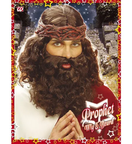 Perücke Profet mit Bart Haare braun Locken Jesus