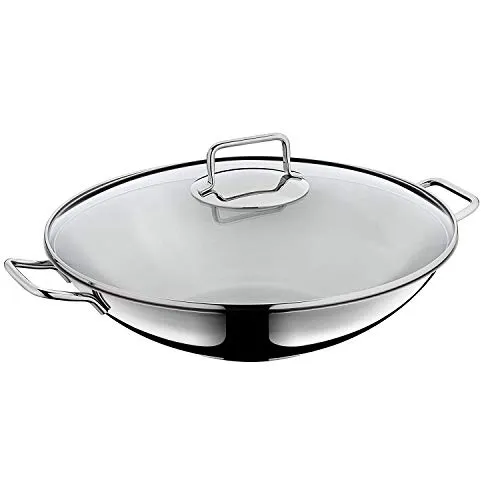 WMF Wok Macao Wokpfanne mit Glasdeckel - Pfanne aus Cromargan® Edelstahl rostfrei 18/10, ideal für Induktion und alle Herdarten, spülmaschinengeeignet und mit TransTherm-Allherdboden für energiesparendes Kochen.