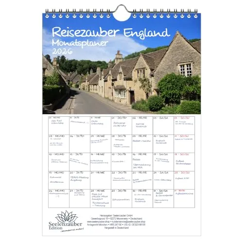 Reisezauber England Planer DIN A4 Kalender für 2026 London Stadt Reise Land Urlaub - Seelenzauber