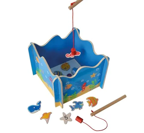 Eichhorn Angelspiel mit Zwei Angeln - Gesellschaftsspiel für Kinder ab 3 Jahren, fördert Geschicklichkeit und Zahlenverständnis durch das Fangen von bunten Unterwassertieren mit Magnetangeln.