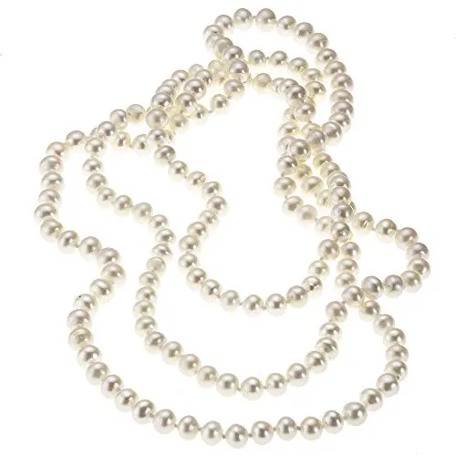 Zeeme Pearls Damen Perlcollier 120cm - Glänzend Weiß - Elegantes 120 cm langes Perlcollier aus Süßwasserzuchtperlen, individuell tragbar und ideal als zeitloses Geschenk für Frauen, geliefert in einem passenden Etui.