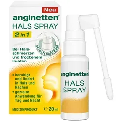 Anginetten Halsspray 2in1 für Erwachsene - Arzneimittel zur Beruhigung von Husten und Linderung von Halsschmerzen, mit Honig-Rezeptur für einen schützenden Film im Rachenraum. Ideal für Erwachsene und Kinder ab 3 Jahren.