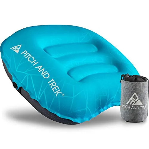 Pitch and Trek Ultralight aufblasbares Reise Camping Kissen Blau