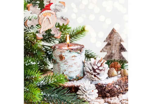 ti-flair Papierserviette, Servietten Papier 33x33cm Kerze und Tanne Motiv 20 Stück Braun / Grün