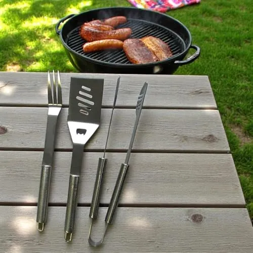 Edelstahl Barbeque Grill-Besteck Party-Grill-Set im 3er Set Grill-Zubehör Camping-Besteck Küchen-Besteck