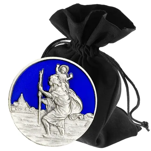 Auto Christophorus Magnet Plakette Ø3,5cm Metall gesegnet blau Made in Italy