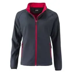 Damen Raglan Softshelljacke JN1129, eisen-grau/rot - Größe L - Funktionsjacken aus weichem 2-Lagen Softshellmaterial, wasserabweisend und winddicht. Ideal für Freizeit und Promotion, mit praktischen Taschen und taillierter Form.
