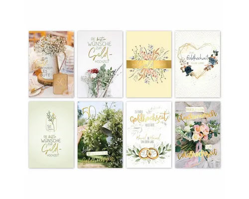 Skorpion Glückwunschkarte zur Goldhochzeit - 100 Stück, 8 Motive - Feiern Sie besondere Anlässe mit dieser eleganten Glückwunschkarten-Set zur Goldhochzeit. Ideal für persönliche Botschaften und unvergessliche Erinnerungen.
