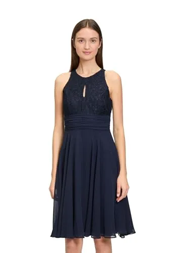 Vera Mont Damen Abendkleid mit Spitze, Blau, 38