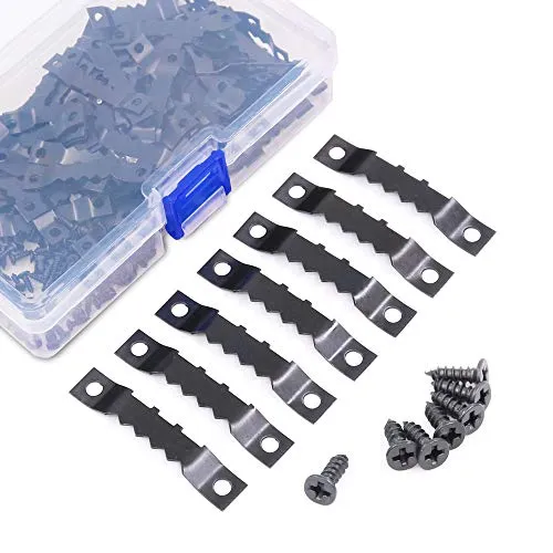 Swpeet 120 Stück Bildaufhänger mit 240 Schrauben, Bilderhaken für Holzrahmen, Hakenset für Bilder, Zackenaufhänger Bilderhaken für Keilrahmen, Aufhänger für Holzrahmen (schwarz)