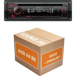 Kenwood KDC-BT460U Autoradio Einbaupaket für Audi A4 B6 - Komplettset zum einfachen Austausch Ihres Autoradios im Audi A4 B6 (2000-2004). Inklusive Kenwood KDC-BT460U mit Bluetooth für Freisprechanrufe und Musikstreaming. Schnelle Installation ohne Kabelschneiden!