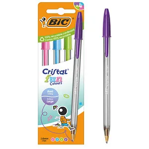 BIC Kugelschreiber Cristal Fun transparent, Schreibfarbe: farbsortiert, 4 St.