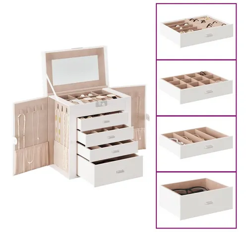 vidaXL Schmuckkästchen 5-Schichten mit Spiegel in weiß von vidaXL