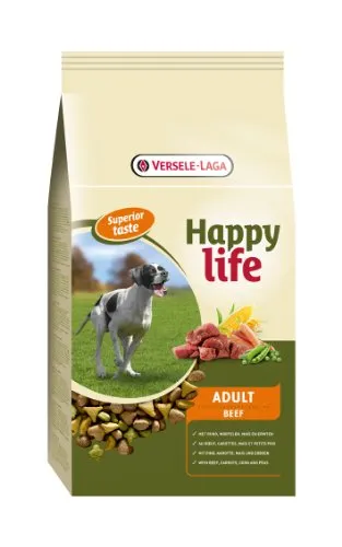 Happy-Life Adult Beef 15kg Hundefutter - Trockenfutter mit hochwertigem Rind für ausgewachsene Hunde, sorgt für optimale Ernährung und Vitalität.