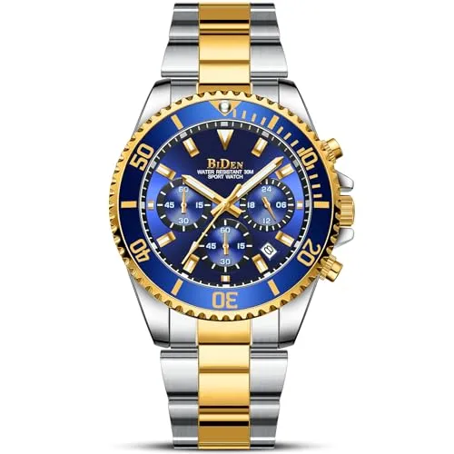 BIDEN Herren Analog Uhr mit Edelstahlarmband 163_SML - Armbanduhren für Herren mit Multifunktionsdesign: Japanisches Quarzwerk, drehbare Lünette und 30M wasserdicht. Ideal für jede Gelegenheit und ein perfektes Geschenk!