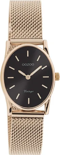 Oozoo Armbanduhr rosegold Metall Mesh Vintage Series Damen - Elegante Damen Analog-Quarzuhr mit großem ovalem Gehäuse und rosegoldenem Metall Mesh Armband. Ideal für Fashion-Liebhaberinnen, die Stil und Funktionalität schätzen.