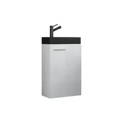 2-tlg Waschtisch Slito Toilette schmal Schwarz - Badmöbel-Set mit hochwertigem Keramik-Waschbecken und kompaktem Unterschrank, ideal für kleine WCs und Gästetoiletten. Perfekte Lösung für platzsparende Badezimmergestaltung.