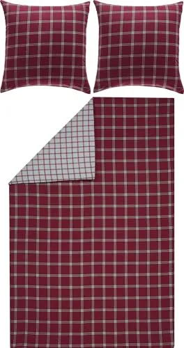 Erwin Müller Flanell Wende-Bettwäsche Karo rot - Bettwäsche-Sets aus 100% Baumwolle, flauschig weich und temperaturausgleichend für gemütliche Nächte, mit praktischem Reißverschluss.