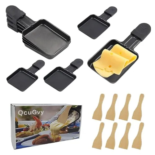QcuGvy Quadrat Raclette Pfännchen 18.5x10cm Antihaft-Beschichtung Pfännchen Mini Haben Anti-Verbrühungs Griff Eine für Die Pfannkuchen Machen oder Käse Schmelzen Warten Sie (8ps Quadrat Schwarz)