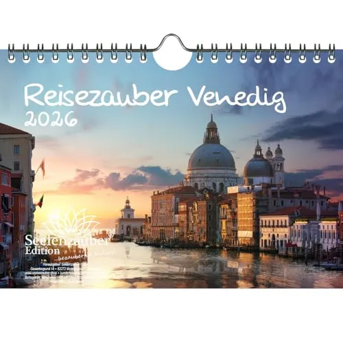 Reisezauber Venedig DIN A5 Kalender für 2026 Urlaub Mediterran Italien Gondel Rialto- Seelenzauber