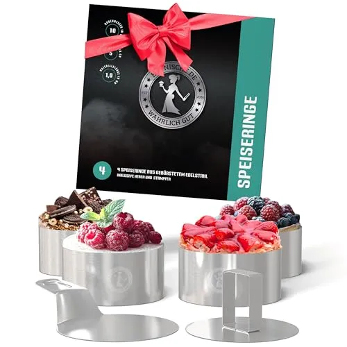 Ess-Nische® Dessertringe 10cm Burgerringe - Ideales Grill-Zubehör als Burger Presse beim BBQ oder als Törtchenform für eine Mini Kuchenform rund - verwendbar auch als Brötchen Backform