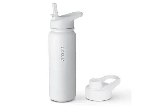 Vinsun Isolierflasche Edelstahl 750ml mit 2 Deckeln - Isolierflasche aus Edelstahl, BPA-frei und auslaufsicher. Ideal für Sport und Freizeit, hält Getränke stundenlang heiß oder kalt.