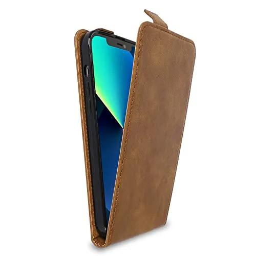 Cadorabo Hülle kompatibel mit Apple iPhone 13 MINI Flip Design aus Premium Kunst Leder Flip Klappbare Stoßfeste Magnetische Cover Hülle für iPhone 13 MINI Tasche in Braun