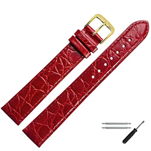 MARBURGER Uhrenarmband 16mm Leder Rot Gold XL Kroko Prägung - XL Uhrenarmband aus hochwertigem Rindsleder in Rot mit Krokoprägung. Inklusive Federstege und Montageanleitung für einfachen Austausch – ideal für stilvolle Uhrenmodelle.