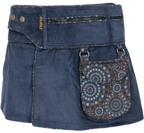 GURU SHOP Wickelrock - Dunkelblau, Damen Minirock mit praktischen Taschen - Stylischer Cord Minirock für Damen mit zwei Reißverschlusstaschen und einer seitlichen Tasche. Verstellbare Größe durch Druckknöpfe, ideal für modebewusste Frauen, die Funktionalität schätzen.