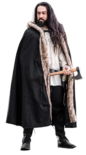Leonardo Carbone® Unisex Wikinger Umhang Fjell mit Kunstfell – Mittelalterliche Kleidung für Damen & Herren - Erlebe Abenteuer mit dem Wikinger Umhang Fjell! Aus schwerem Wollgemisch und Kunstfell für optimalen Tragekomfort. Ideal für Mittelalter-Events, LARP und Kostümpartys – schütze dich stilvoll vor Wind und Wetter!