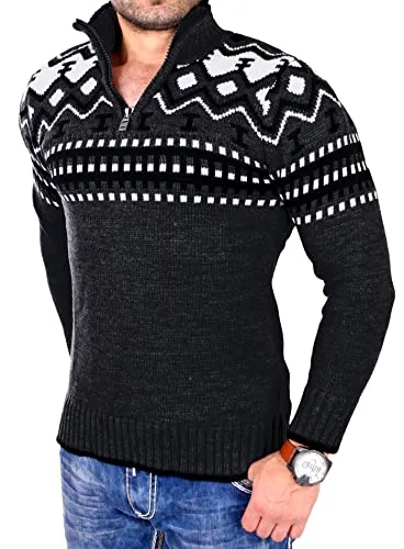 Reslad Herren Strickpullover Crewneck Zipper Winterpullover RS-3110 (M, Dunkelgrau) - Modischer Norweger Pullover für Herren im Regular Fit. Hochwertige Verarbeitung sorgt für hohen Tragekomfort. Ideal für die kalte Jahreszeit und vielseitig kombinierbar.