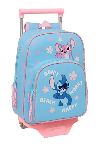 safta Stich Happy Kinderrucksack mit Trolley 705, ideal für Kinder verschiedener Altersgruppen, bequem und vielseitig, Qualität und Widerstandsfähigkeit, 26 x 11 x 34 cm, Himmelblau, M, Casual