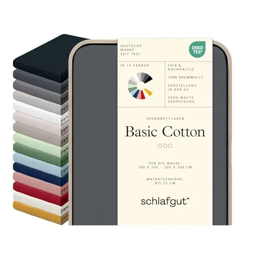 Schlafgut Spannbettlaken Mako-Jersey aus 100% Baumwolle - Hochwertiges Spannbettlaken aus 100% Mako-Baumwolle, bügelfrei und ideal für Matratzen bis 20 cm Höhe – für jeden Tag perfekt geeignet.