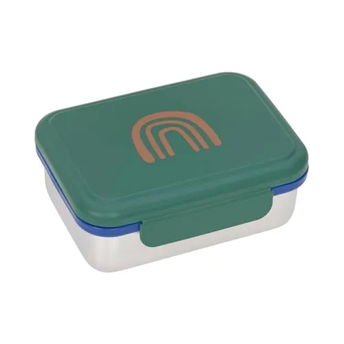 LÄSSIG Edelstahl Lunchbox Little Gang Rainbow green - Brotdose für Kinder, robust und auslaufsicher mit flexiblem Innenraum für kreative Snack-Variationen, ideal für Kindergarten und Schule.