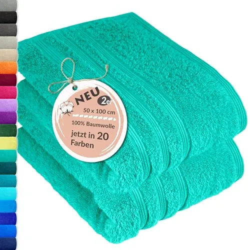 Lashuma Frottee Handtücher Set 50x100 cm Meeres Türkis - Hochwertige, extra weiche Baumwollfrottee-Handtücher im 2er Set. Ideal für Bad, Strand und Wellness. Strapazierfähig und formstabil, sorgen sie für schnelles Trocknen und angenehme Haptik.