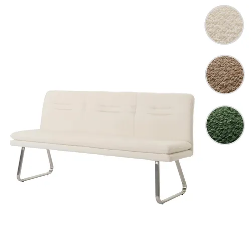 Sitzbank HWC-H70, Polsterbank mit Rückenlehne 180 cm - Creme Bouclé - Sitzbänke mit modernem Bouclé-Stoffbezug, eleganten Ziernähten und stabilen gebürsteten Edelstahlfüßen. Ideal für gesellige Runden mit Platz für drei Personen und hohem Sitzkomfort.