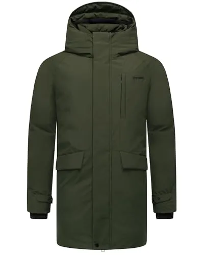 STONE HARBOUR Herren warmer langer Wintermantel mit magnetischer Abdeckleiste und Brusttasche Emriis XX Dark Olive Gr. XL