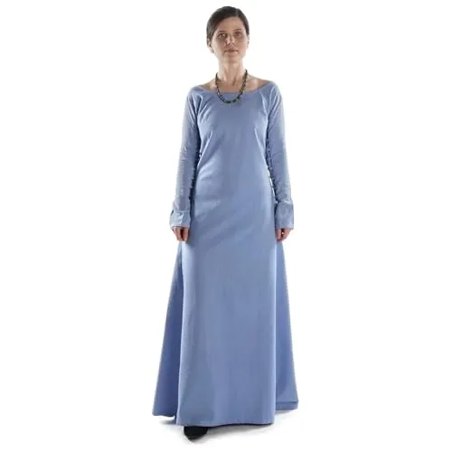 HEMAD Mittelalter-Kleid Hildegune, Hellblau - L/XL - Kostüm-Outfits für Erwachsene, elegantes langes Kleid aus 100% Baumwolle mit Schnürung für authentischen Mittelalter-Look, ideal für LARP und historische Events.