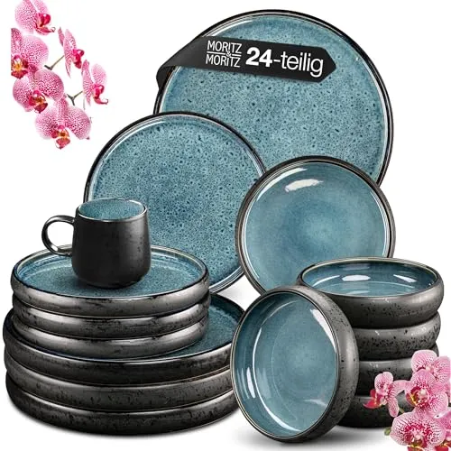 Moritz & Moritz SOLID 24-tlg Geschirr Set für 6 Personen in blau von Moritz & Moritz