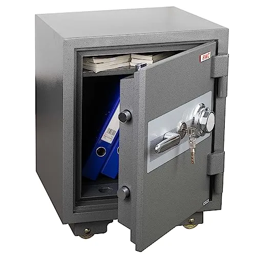 Tresor HWC-L48 - Feuerschutz Safe mit Doppelbolzenverriegelung - Robuster Safe mit 60 Minuten Feuerschutz, Doppelbolzenverriegelung und 4-stelligem Zahlencode. Ideal zum Schutz von Wertgegenständen und Dokumenten.