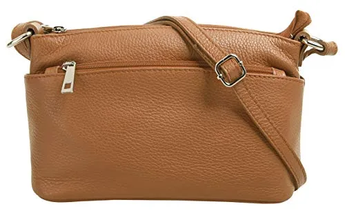 Cluty Umhängetasche echt Leder Damen | Edle Crossbody Bag aus Italien - Umhängetasche aus 100% echtem Rindleder, ideal für den Alltag. Mit praktischen Reißverschlussfächern und verstellbarem Schultergurt für hohen Tragekomfort.