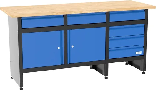 Güde Werkbank GW 6/2 XL mit 6 Schubladen - Robuste Werkbank mit 30 mm starker Gummibaumholzplatte, 300 kg Traglast und 6 kugelgelagerten Schubladen. Ideal für Handwerker und Bastler, vielseitig und pflegeleicht.