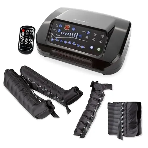 Dinamicamed | PRO 8.0 Beinmassagegerät| 8 Luftkammern | 6 Programme mit Beinmanschetten, Bauch und Armmanschette, Fernsteuerung, Timer | Lymphdrainage Gerät zur Anwendung bei Cellulite