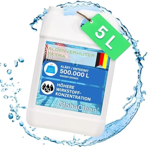 GlobaClean Algizid für Pool - 5L - Vorbeugender Schutz vor Algen, Bakterien und Pilzen - Algenverhütung für sauberes Poolwasser - Algenvernichter Pool
