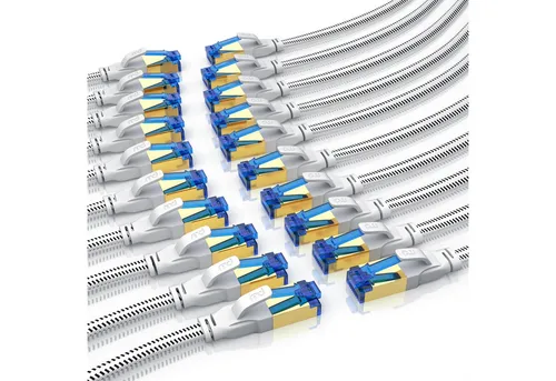 Primewire CAT.8 Flachband LAN-Kabel, 50 cm, RJ-45 - Hochgeschwindigkeits-CAT.8 Patchkabel mit 40 Gbit/s, ideal für alle Netzwerkanforderungen. Flexibles und formstabiles Design für eine unauffällige Verlegung, ausgestattet mit Knickschutz und Zugentlastung.