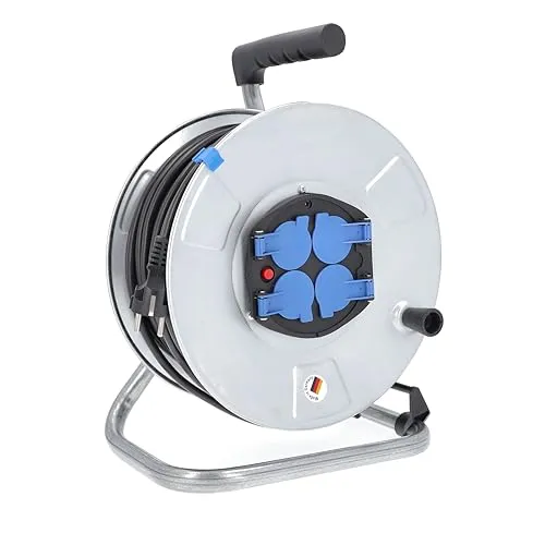 AS Schwabe 10319 Kabeltrommel 50.00m Schwarz - Kabeltrommel mit 50m Kabellänge und Schutzkontakt-Stecker, ideal für den Einsatz im Garten oder beim Bau, wetterfest und robust.