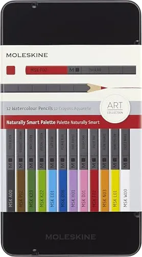 Moleskine Smart Aquarellstifte, 12 Stück - Rechteckiger Querschnitt für optimale Griffigkeit, aus natürlichem Zedernholz und im kultigen Moleskine Design
