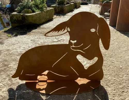 Edelrost Lamm Lotti auf Bodenplatte 35 x 50 cm Bauernhoftiere Garten Deko