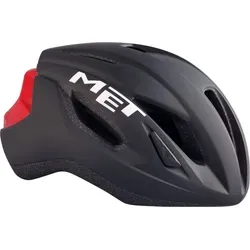 MET Fahrradhelm Strale, schwarz rot, S - Vielseitiger Allround-Rennradhelm mit perfekter Aerodynamik und Belüftung. Dank des innovativen Designs sorgt er für hohen Komfort und Sicherheit. Ideal für sportliche Fahrten und Zopfträger:innen.